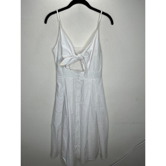 White Front Tie Spaghetti Strap Open Stomach Front Button Flowy Summer Dress M - Picture 4 of 15